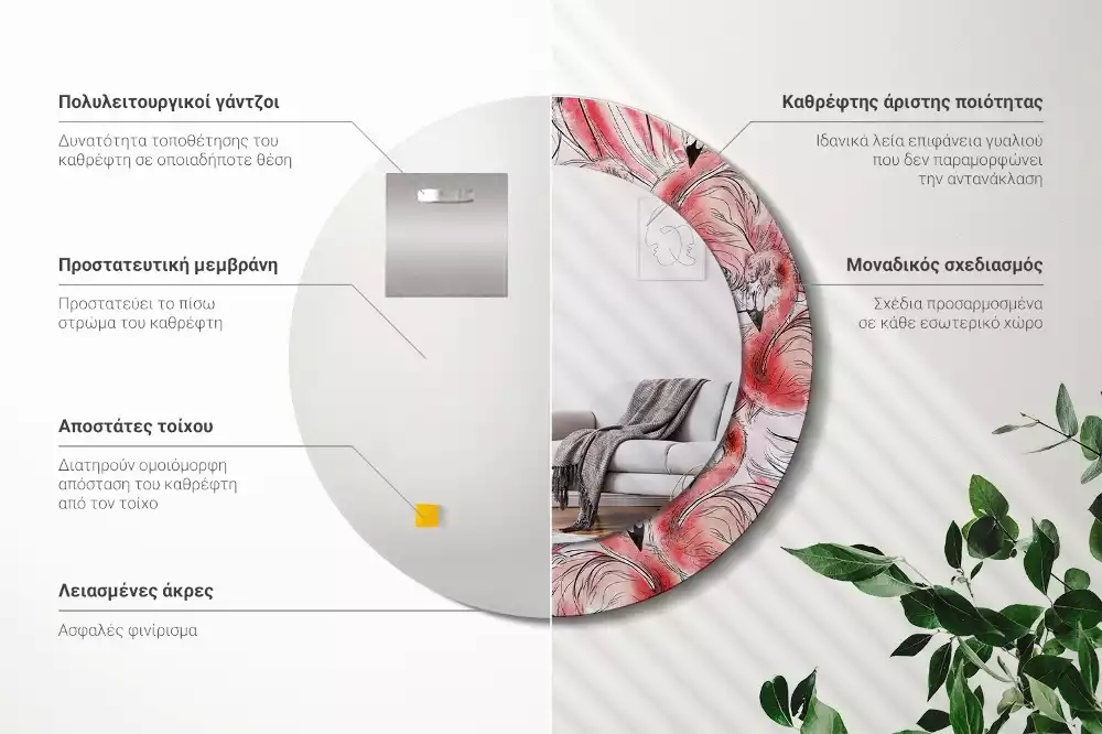 Bedrukte ronde spiegel Flamingo's