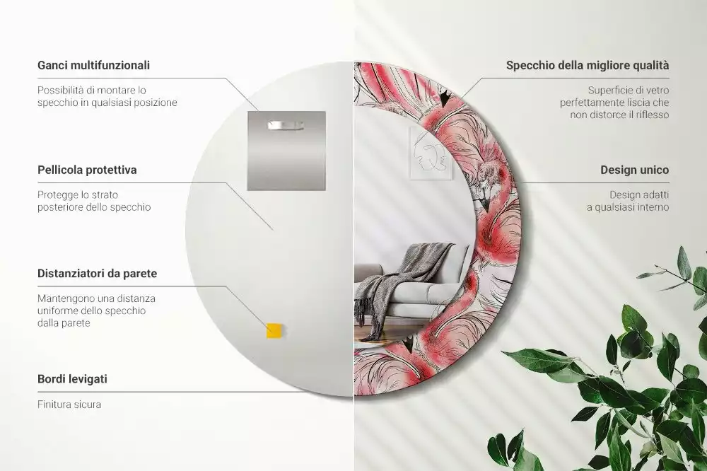 Bedrukte ronde spiegel Flamingo's