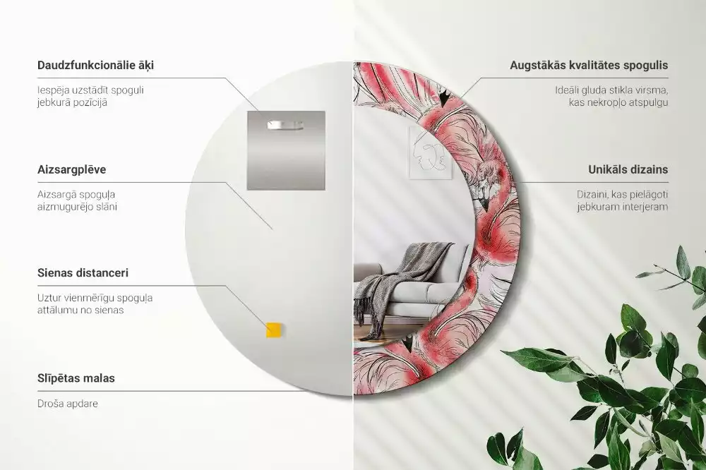 Bedrukte ronde spiegel Flamingo's