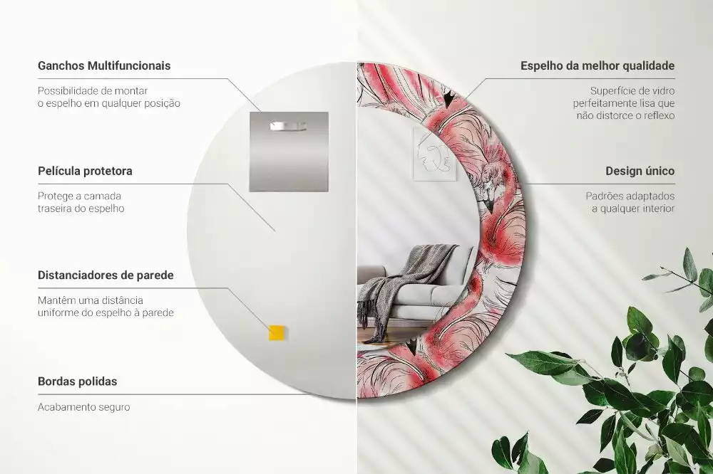 Bedrukte ronde spiegel Flamingo's