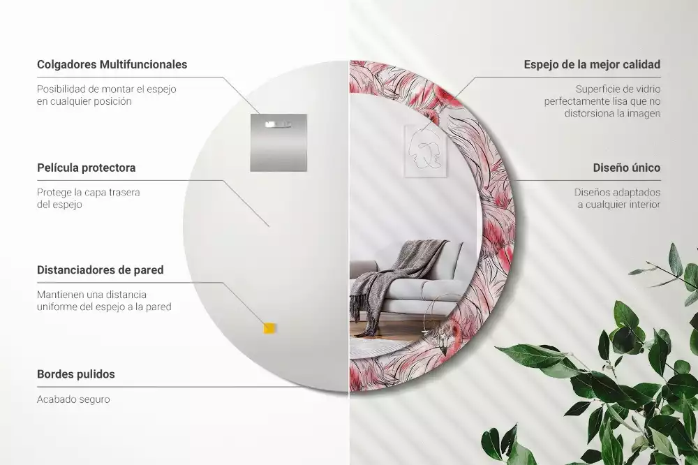 Bedrukte ronde spiegel Flamingo's