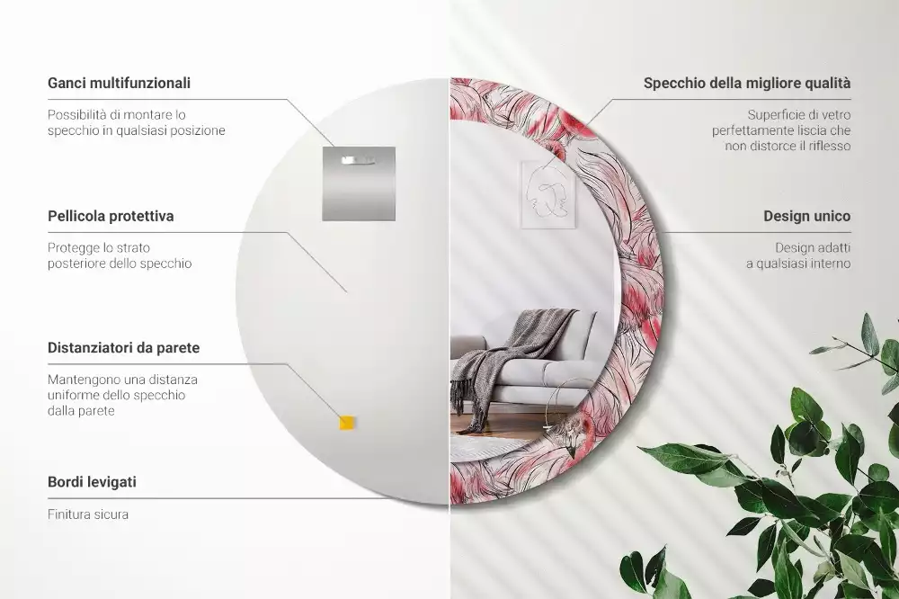 Bedrukte ronde spiegel Flamingo's