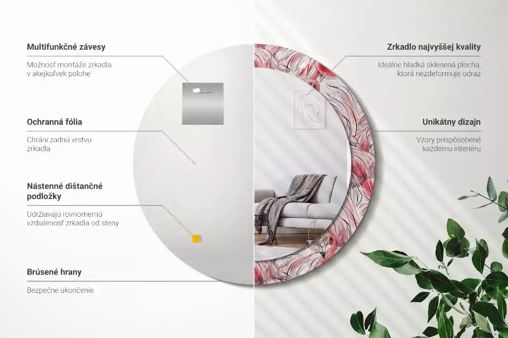 Bedrukte ronde spiegel Flamingo's