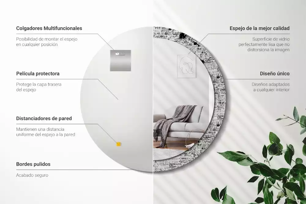 Ronde spiegel met bedrukte lijst Krabbels