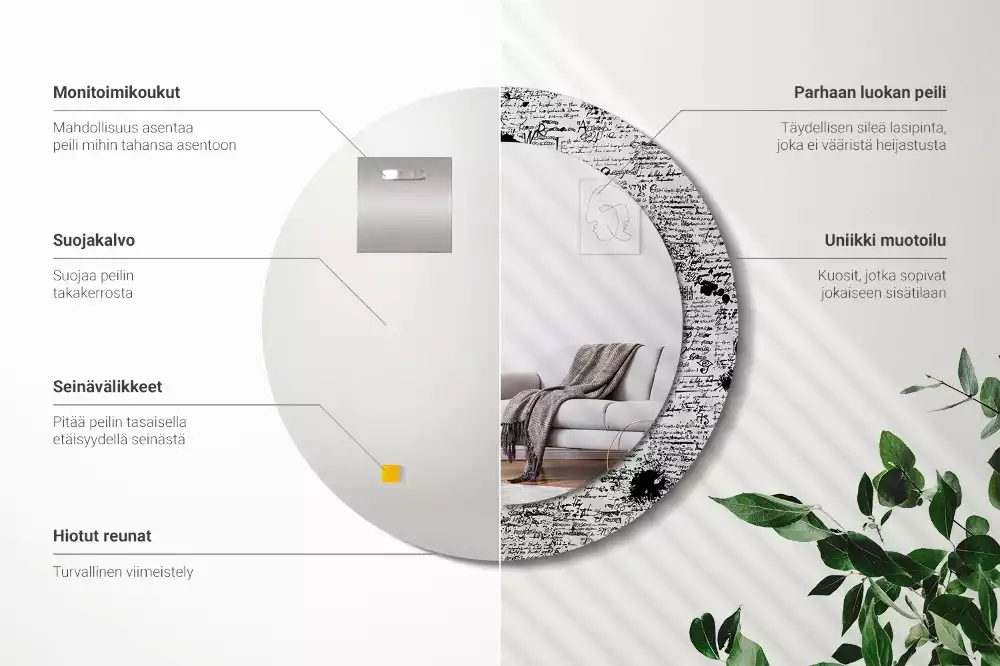 Ronde spiegel met bedrukte lijst Krabbels