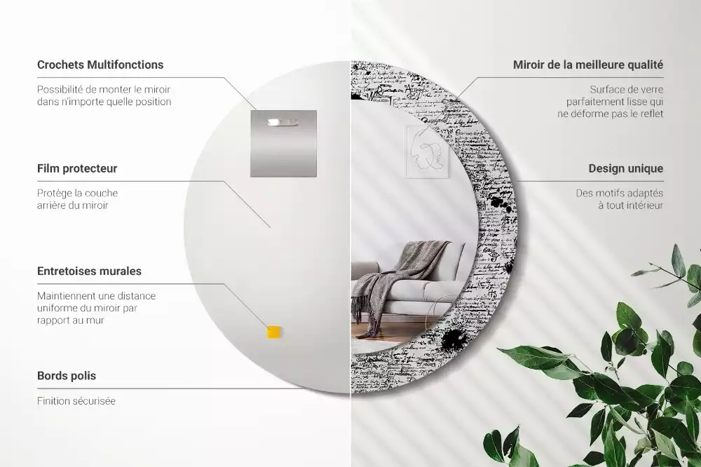 Ronde spiegel met bedrukte lijst Krabbels