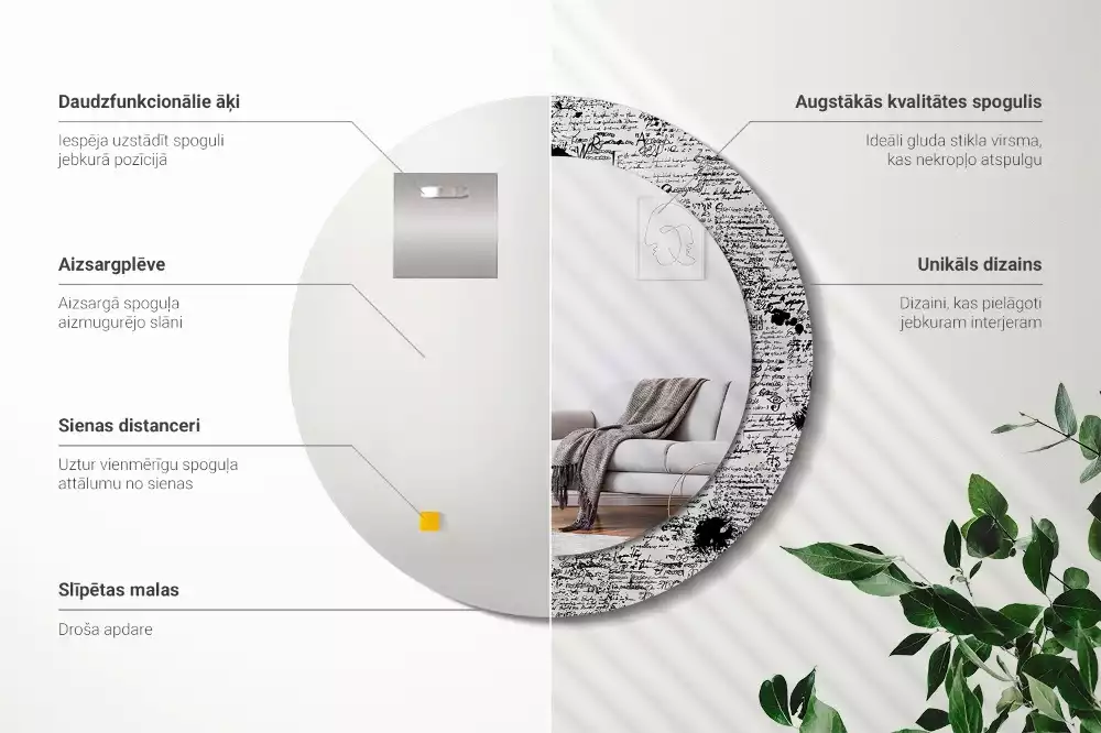 Ronde spiegel met bedrukte lijst Krabbels