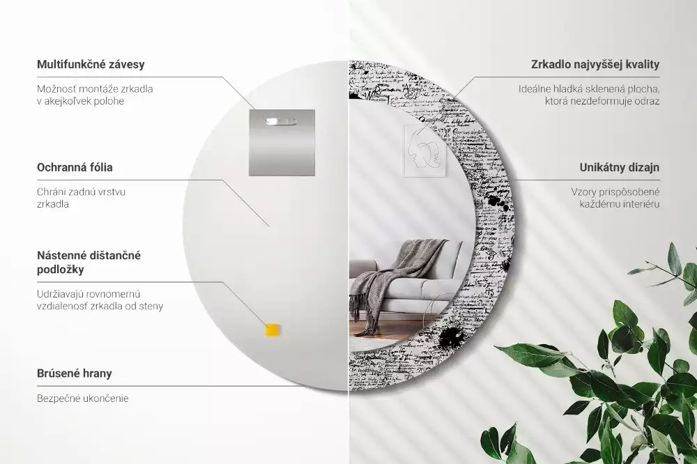 Ronde spiegel met bedrukte lijst Krabbels