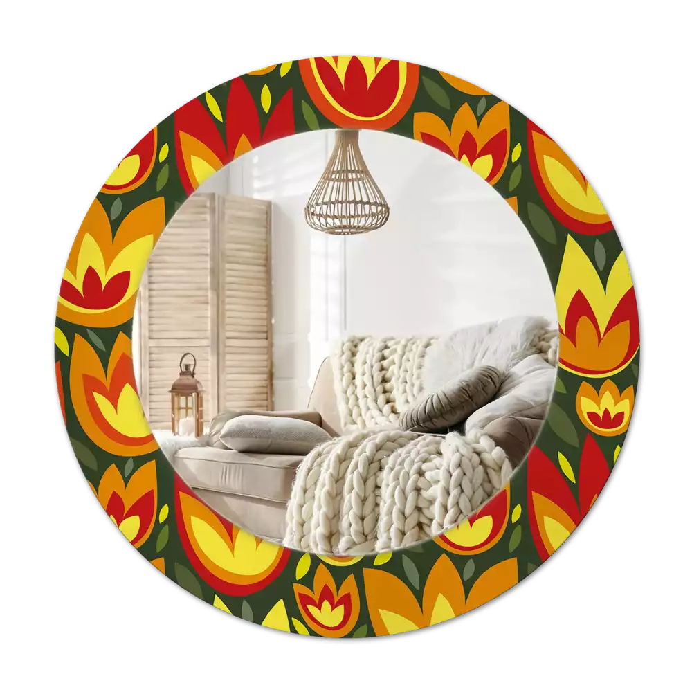 Ronde spiegel met decoratie Retro tulpen