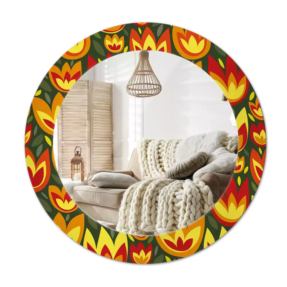 Ronde spiegel met decoratie Retro tulpen