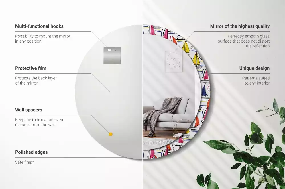 Ronde spiegel met bedrukte lijst Kleurrijke boten