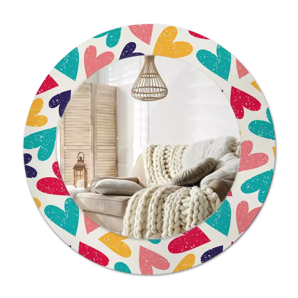 Ronde spiegel met decoratie Kleurrijke harten