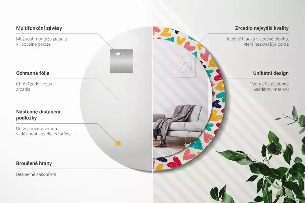 Ronde spiegel met decoratie Kleurrijke harten