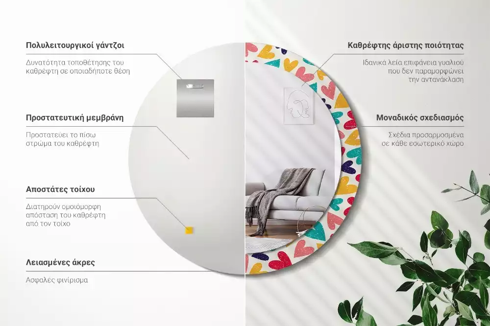 Ronde spiegel met decoratie Kleurrijke harten