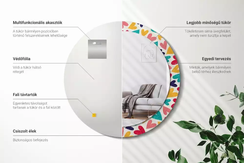 Ronde spiegel met decoratie Kleurrijke harten