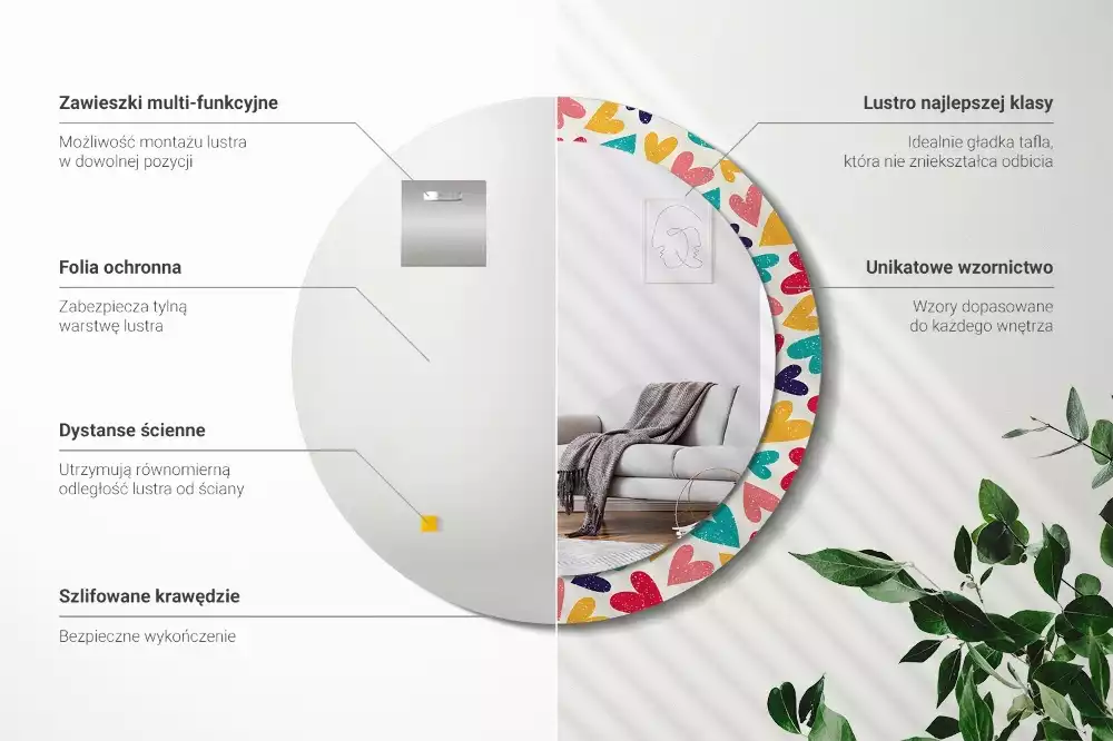 Ronde spiegel met decoratie Kleurrijke harten