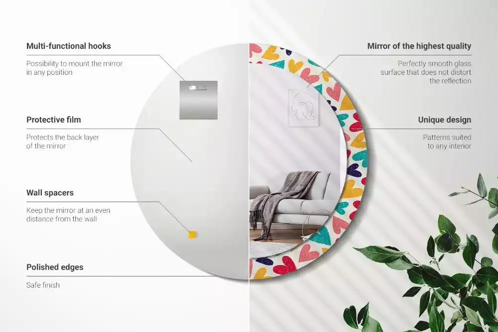 Ronde spiegel met decoratie Kleurrijke harten