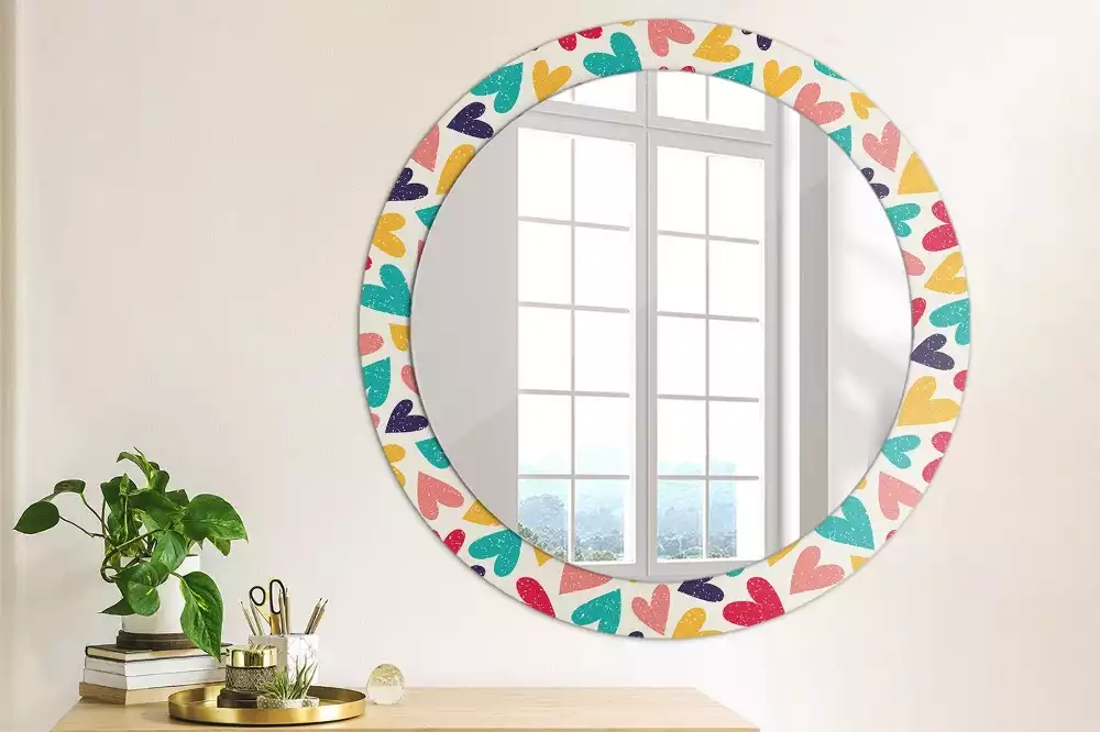 Ronde spiegel met decoratie Kleurrijke harten