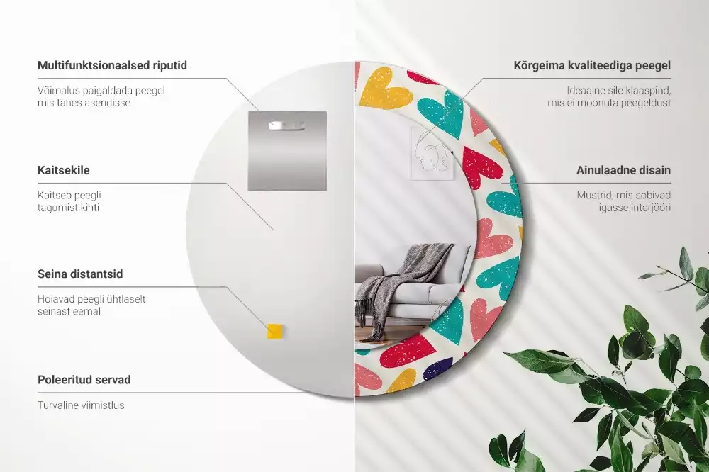 Ronde spiegel met decoratie Kleurrijke harten