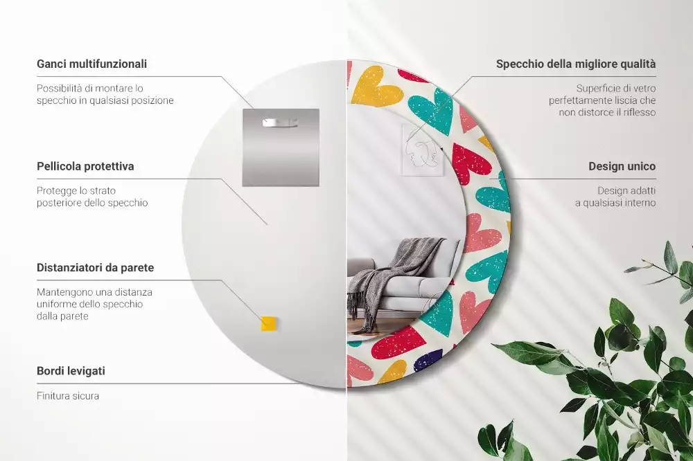 Ronde spiegel met decoratie Kleurrijke harten