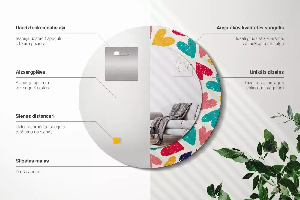 Ronde spiegel met decoratie Kleurrijke harten