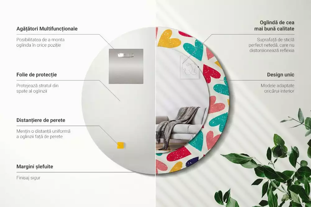 Ronde spiegel met decoratie Kleurrijke harten