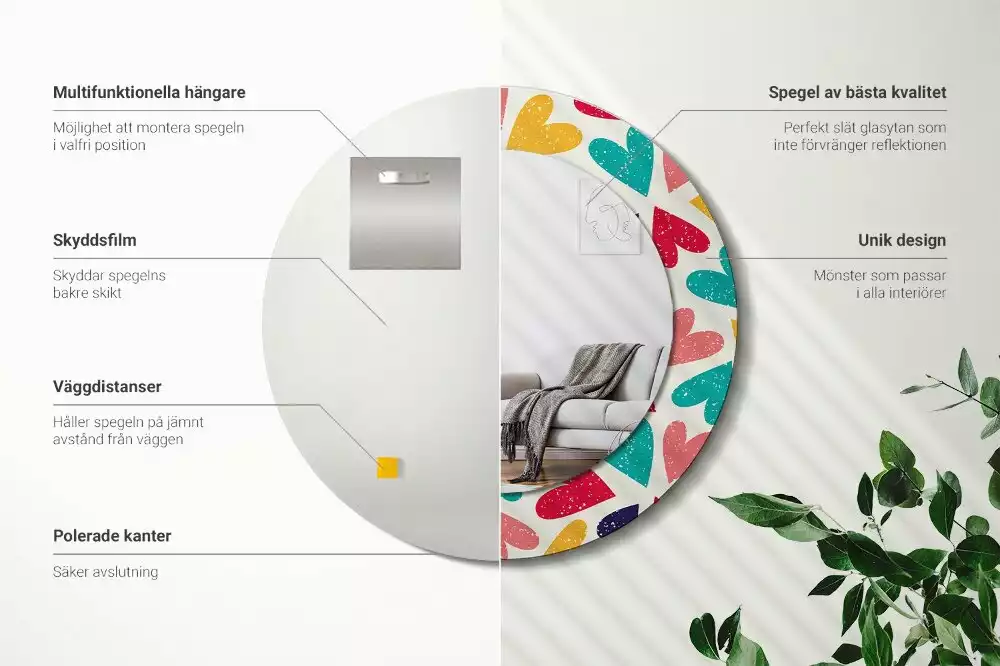 Ronde spiegel met decoratie Kleurrijke harten