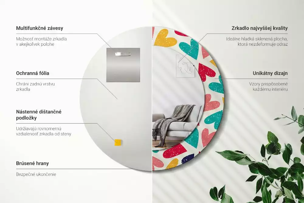 Ronde spiegel met decoratie Kleurrijke harten