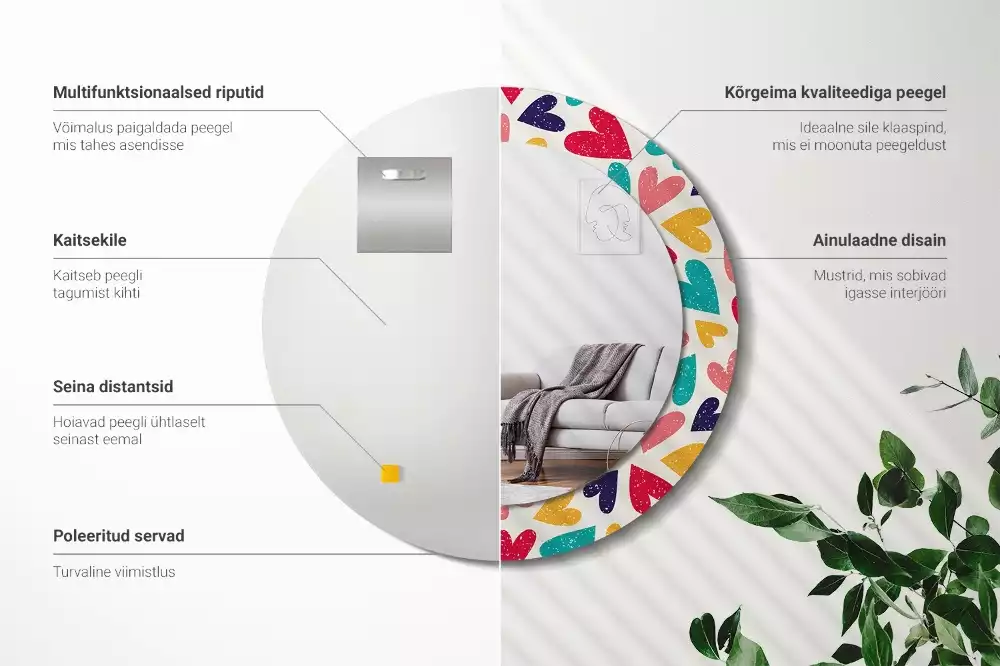 Ronde spiegel met decoratie Kleurrijke harten