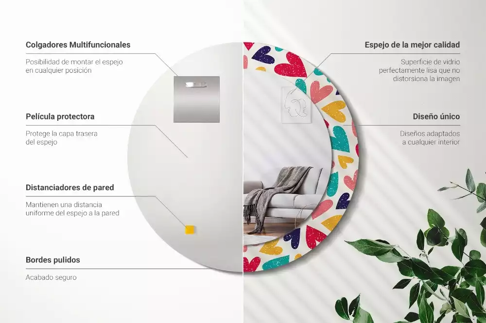 Ronde spiegel met decoratie Kleurrijke harten