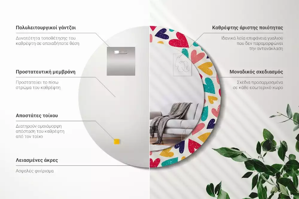 Ronde spiegel met decoratie Kleurrijke harten