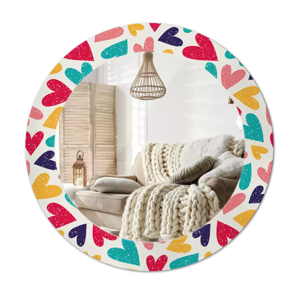 Ronde spiegel met decoratie Kleurrijke harten