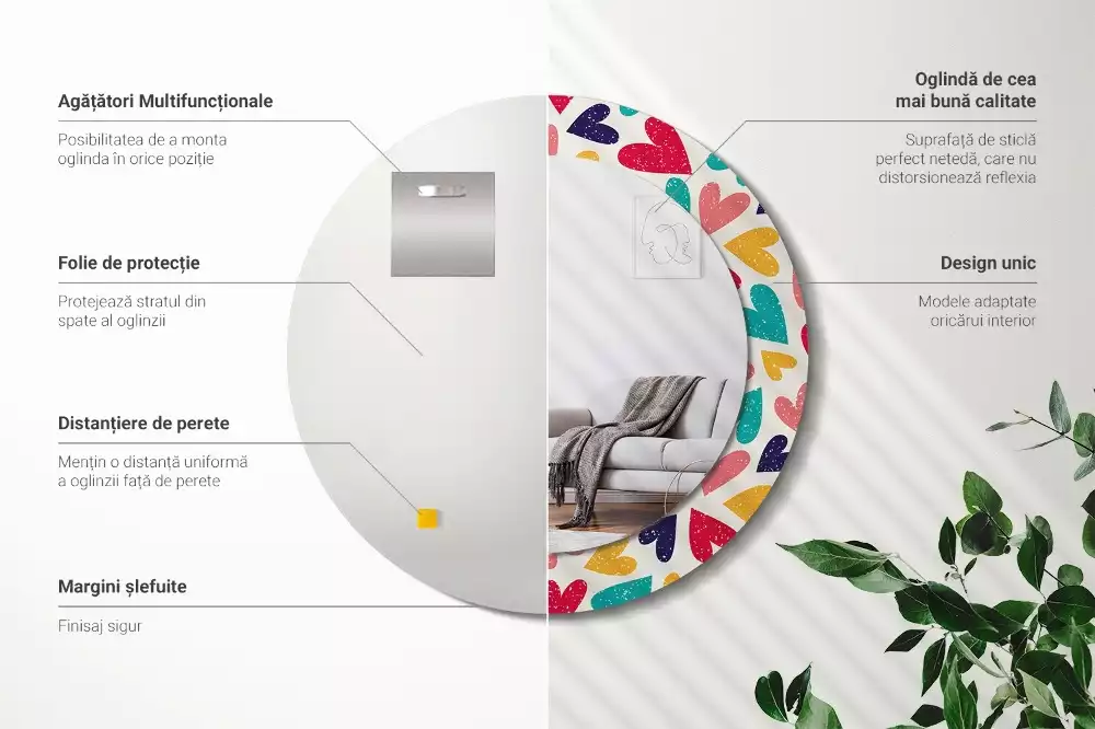 Ronde spiegel met decoratie Kleurrijke harten