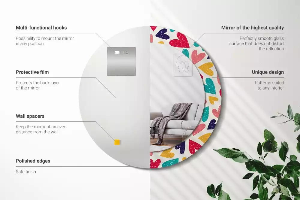 Ronde spiegel met decoratie Kleurrijke harten
