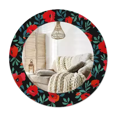 Ronde spiegel met bedrukte lijst Rode klaproos
