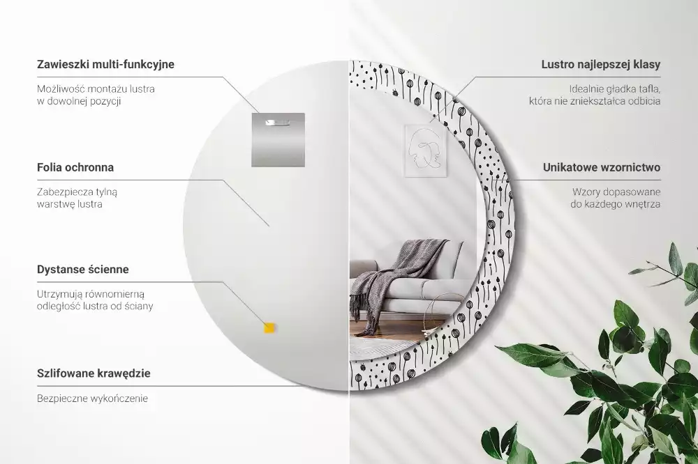 Bedrukte ronde spiegel Bloementekening