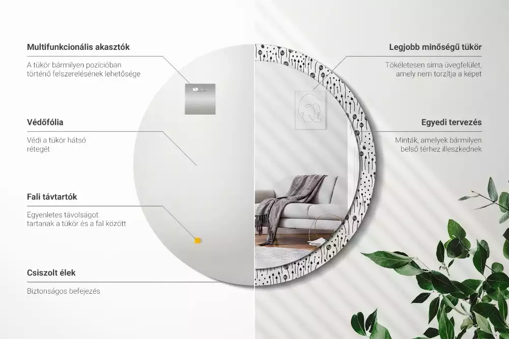 Bedrukte ronde spiegel Bloementekening