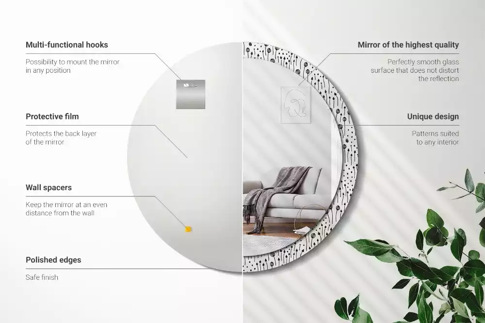 Bedrukte ronde spiegel Bloementekening