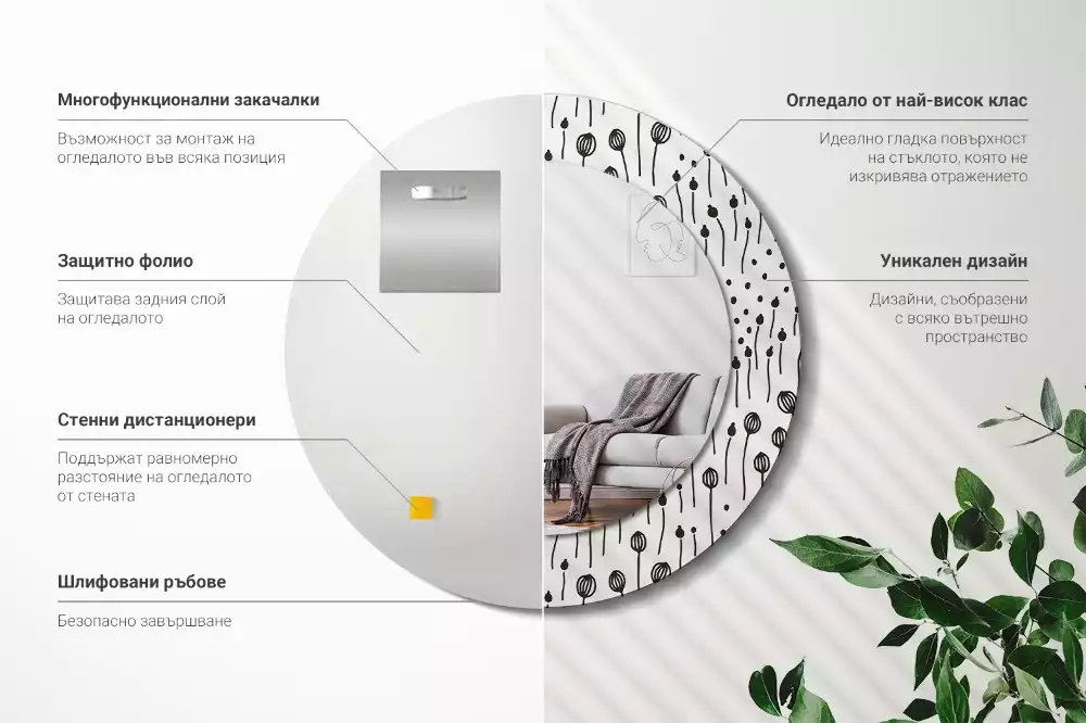 Bedrukte ronde spiegel Bloementekening