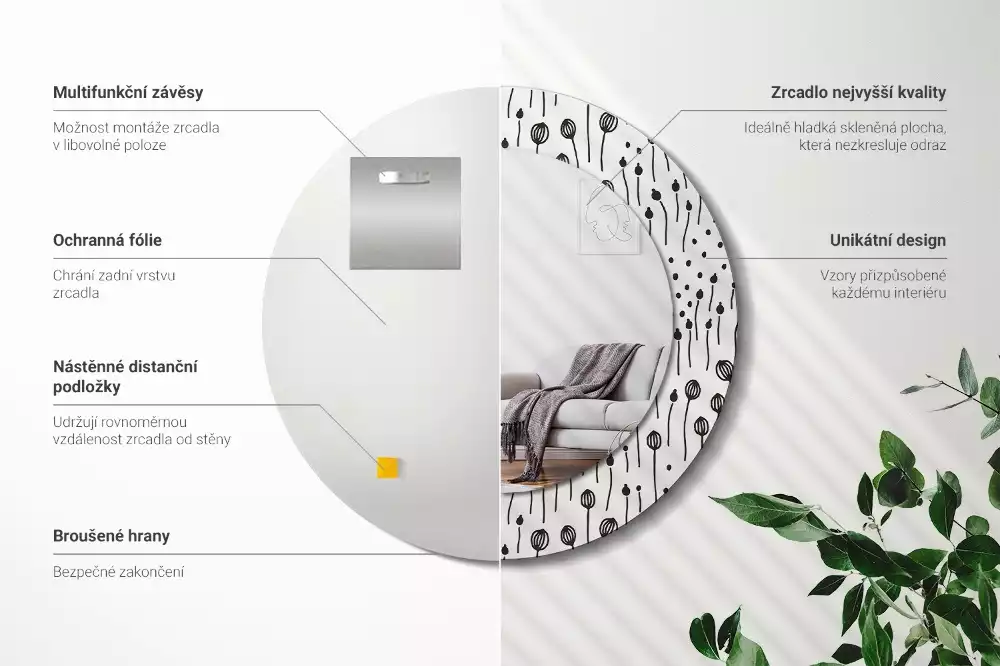 Bedrukte ronde spiegel Bloementekening