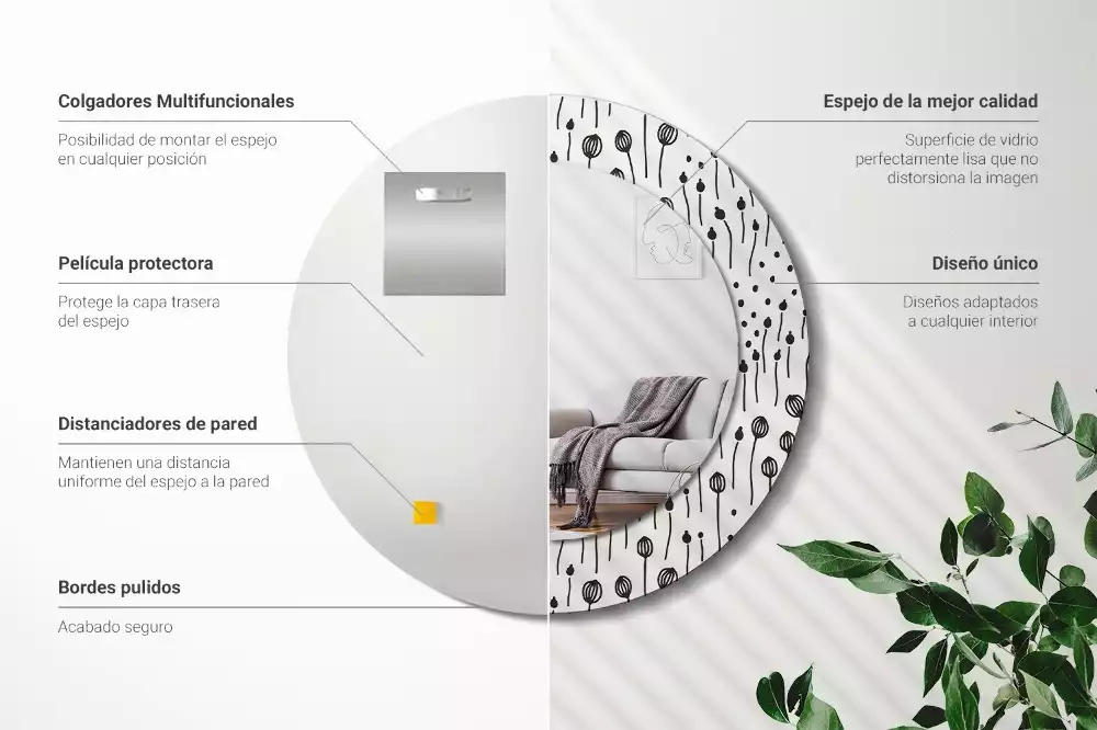 Bedrukte ronde spiegel Bloementekening