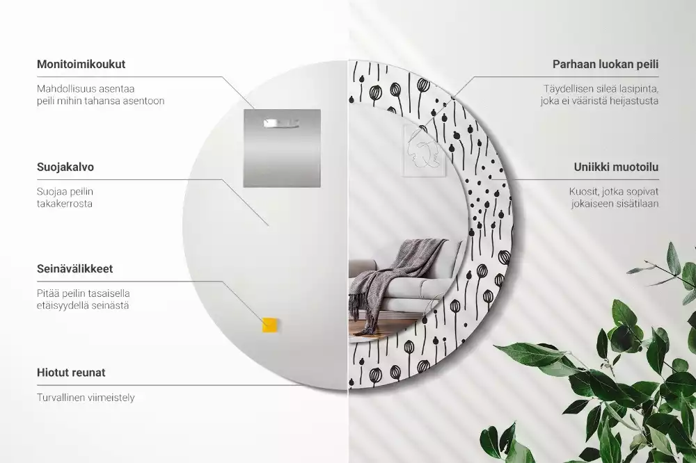 Bedrukte ronde spiegel Bloementekening