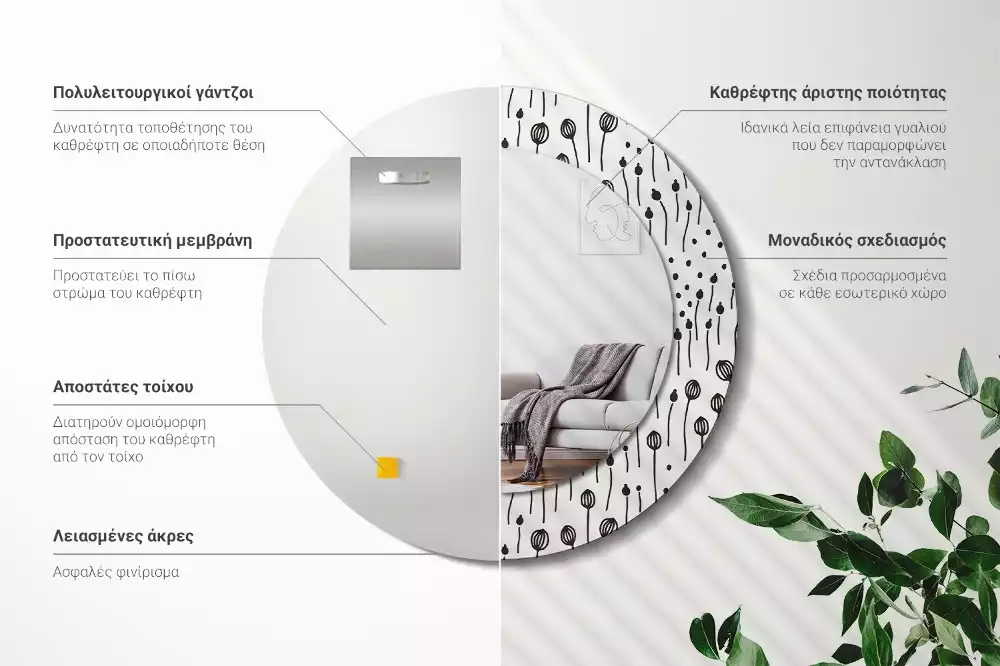 Bedrukte ronde spiegel Bloementekening