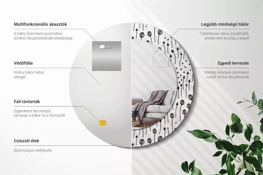 Bedrukte ronde spiegel Bloementekening