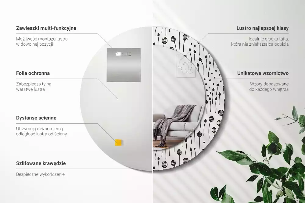 Bedrukte ronde spiegel Bloementekening