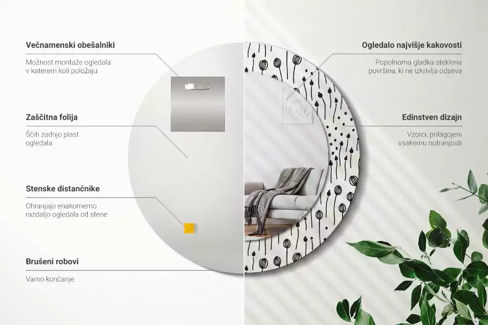 Bedrukte ronde spiegel Bloementekening