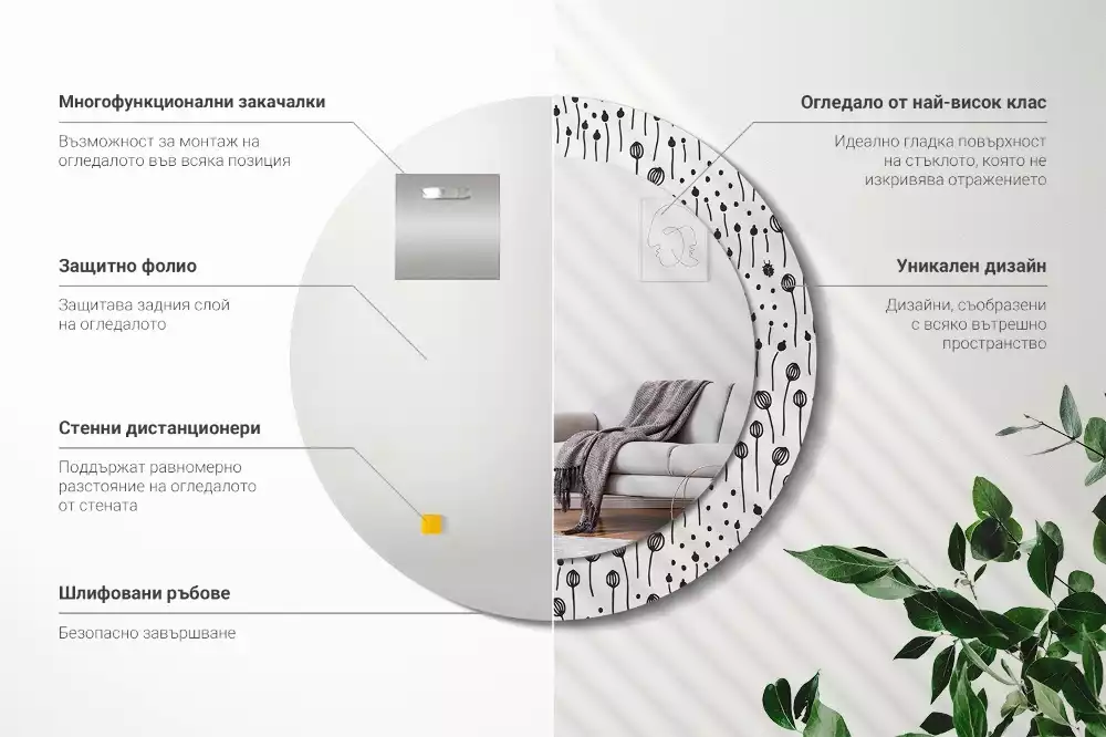 Bedrukte ronde spiegel Bloementekening