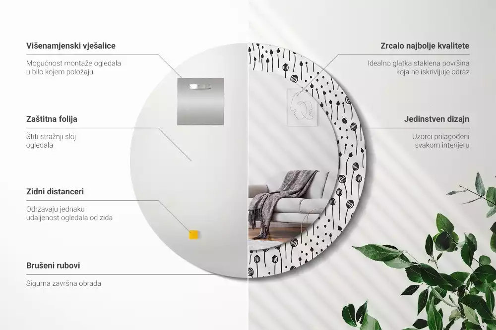 Bedrukte ronde spiegel Bloementekening