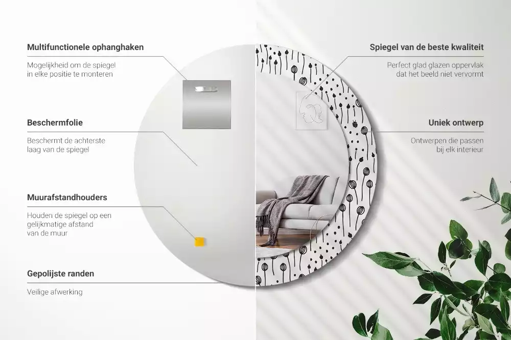 Bedrukte ronde spiegel Bloementekening