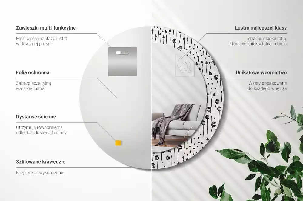 Bedrukte ronde spiegel Bloementekening